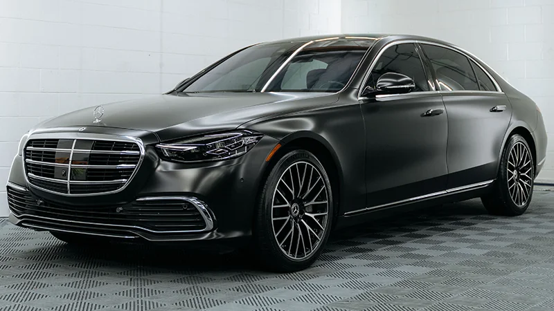 Mercedes S-Class with full body matte PPF — satin finish