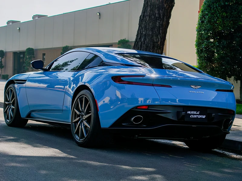 Aston Martin DB11 High Gloss Snow Blue Vinyl Wrap — photo 2 — Hussle Customz Los Angeles