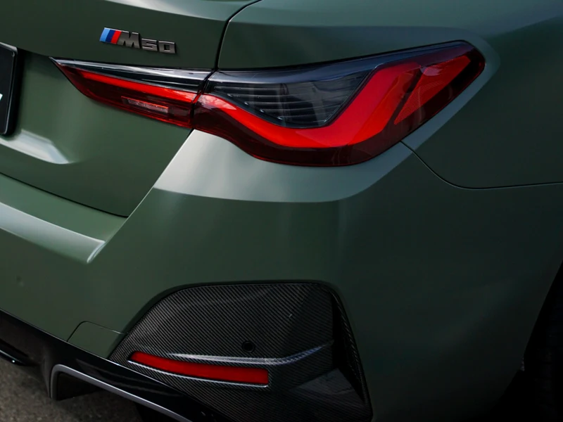 BMW i4 Satin Military Green Vinyl Wrap — photo 4 — Hussle Customz Los Angeles