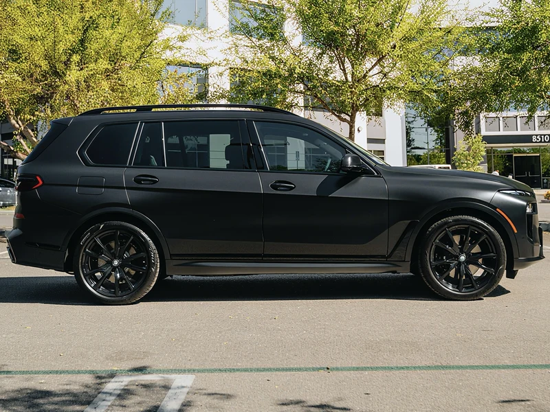 BMW X7 Satin Black Vinyl Wrap, Ceramic Tint, Ceramic Coating — car wrap Los Angeles — Hussle Customz