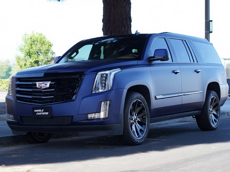 Cadillac Escalade Matte Blue Escalade — car wrap Los Angeles — Hussle Customz