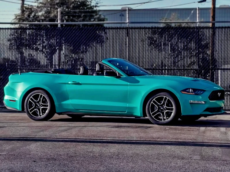 Ford Mustang Gloss Turquoise Dream Vinyl Wrap, Ceramic Coating — photo 2 — Hussle Customz Los Angeles