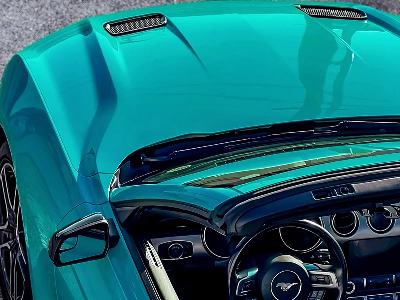 Ford Mustang Gloss Turquoise Dream Vinyl Wrap, Ceramic Coating — photo 4 — Hussle Customz Los Angeles