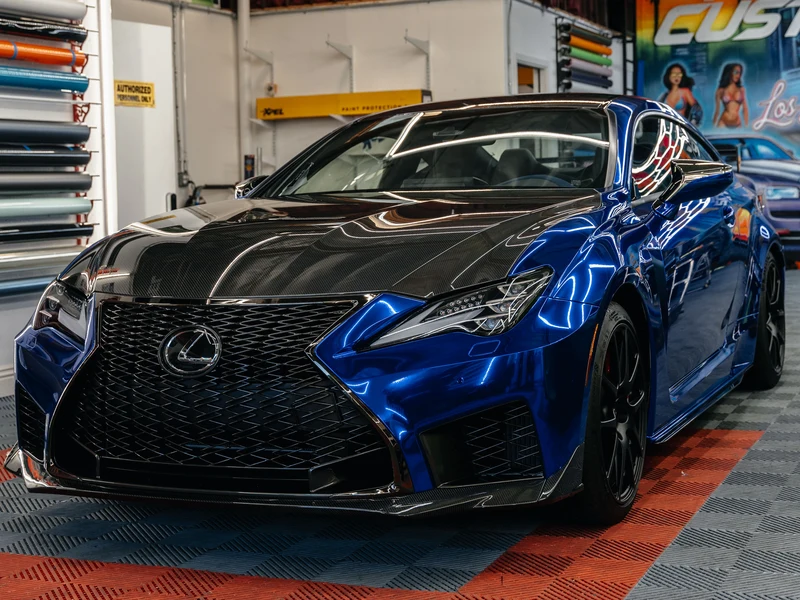 Lexus RCF Glossy Blue Chrome Vinyl Wrap — car wrap Los Angeles — Hussle Customz