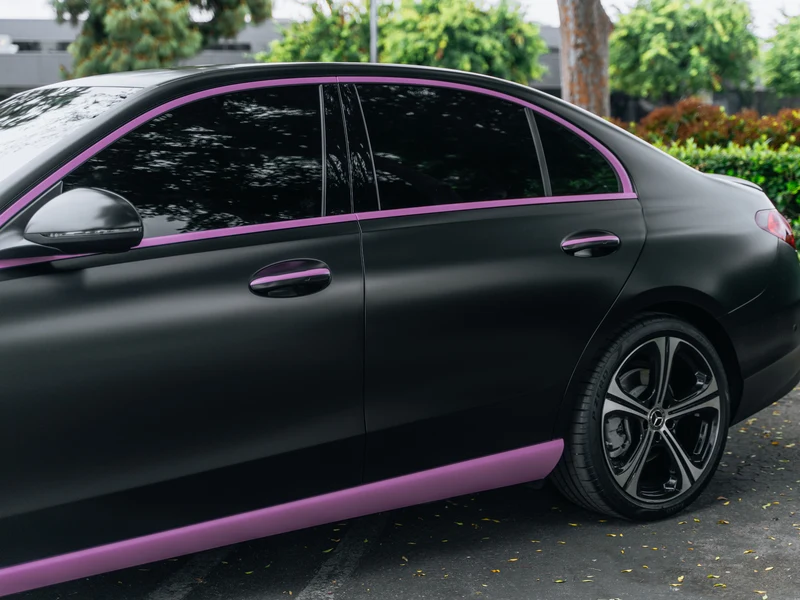 Mercedes C300 Satin Black Vinyl Wrap, Pink Accents, Ceramic Coating — photo 3 — Hussle Customz Los Angeles