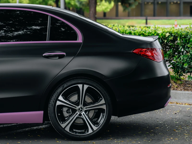 Mercedes C300 Satin Black Vinyl Wrap, Pink Accents, Ceramic Coating — photo 5 — Hussle Customz Los Angeles