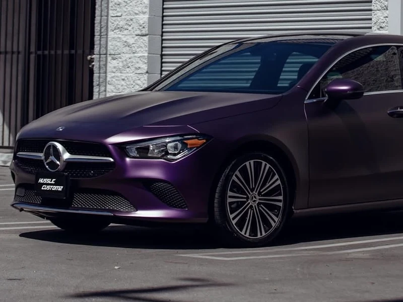Mercedes CLA250 Matte Purple Black Iridescent Vinyl Wrap — photo 4 — Hussle Customz Los Angeles