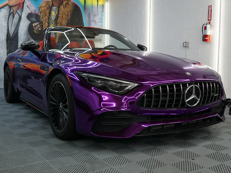 Mercedes SL45 AMG Purple Chrome Vinyl Wrap — car wrap Los Angeles — Hussle Customz