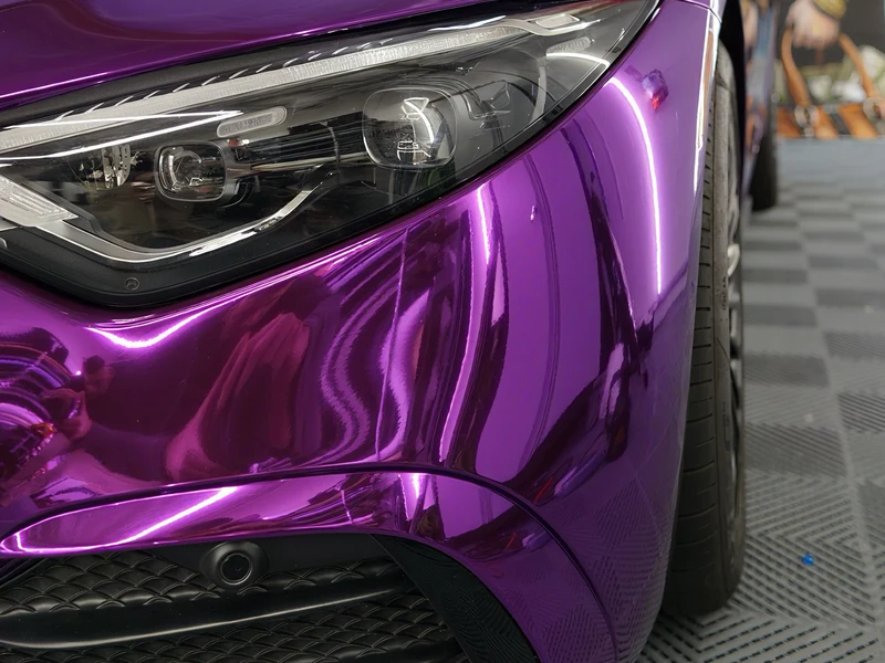 Mercedes SL45 AMG Purple Chrome Vinyl Wrap — photo 2 — Hussle Customz Los Angeles