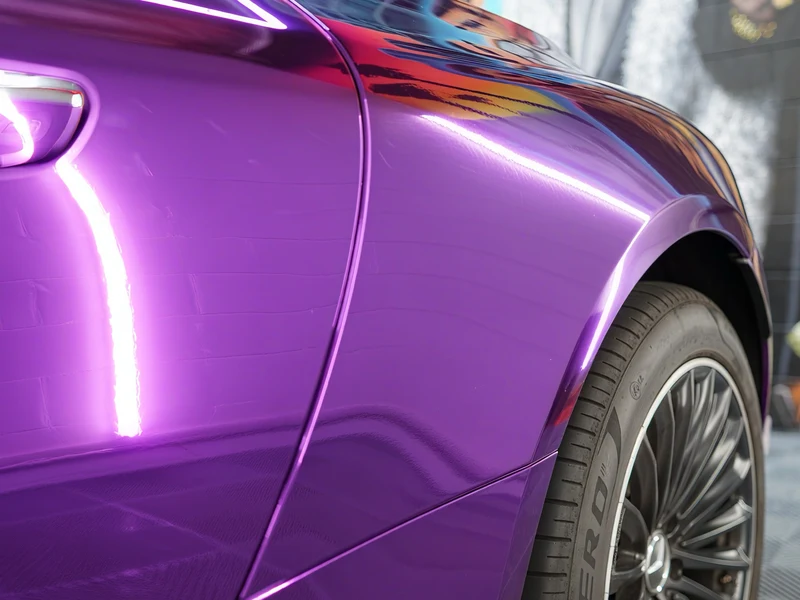 Mercedes SL45 AMG Purple Chrome Vinyl Wrap — photo 5 — Hussle Customz Los Angeles