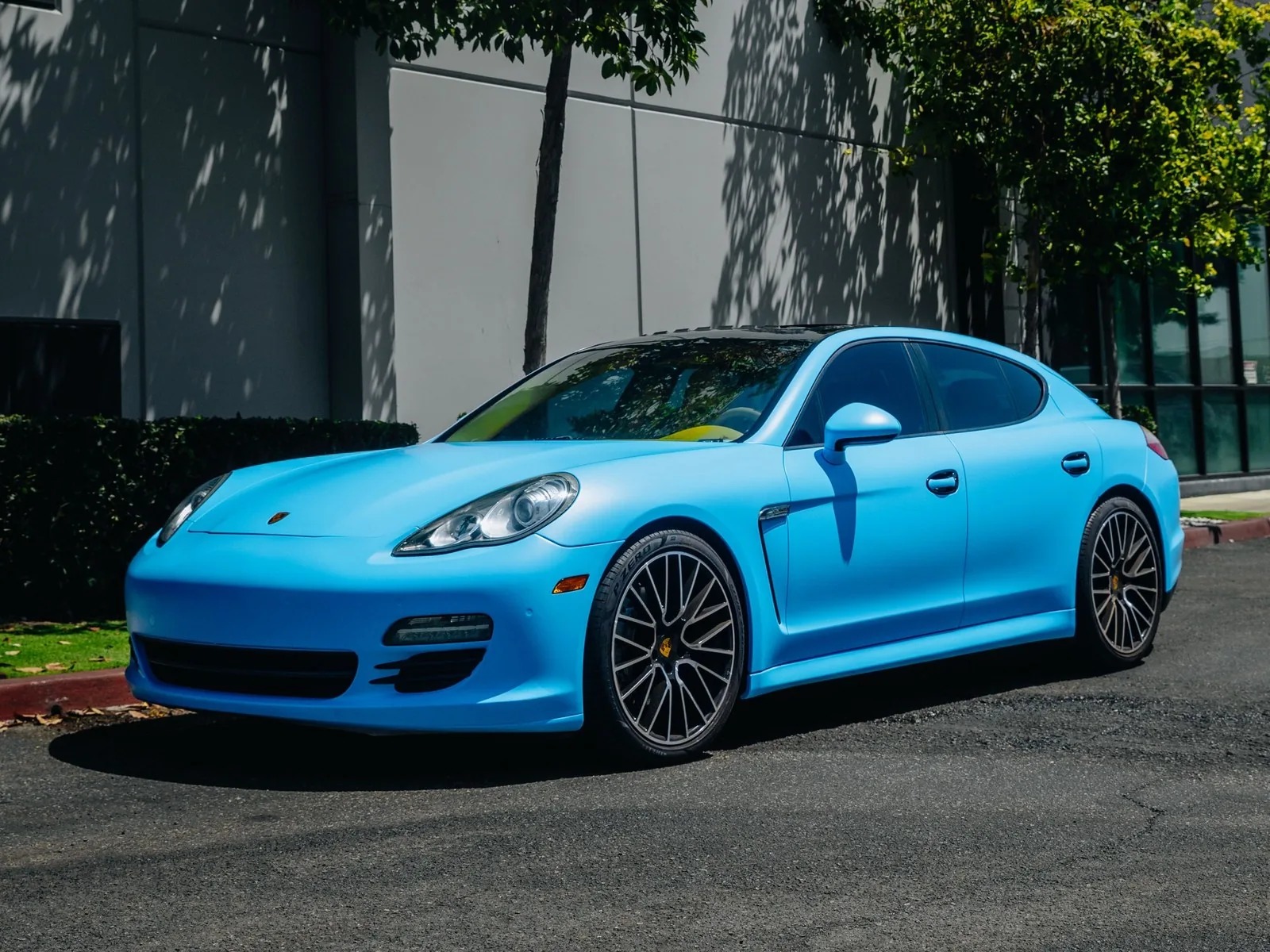 Porsche Panamera Matte Rugrat Blue Vinyl Wrap — photo 1 — Hussle Customz Los Angeles