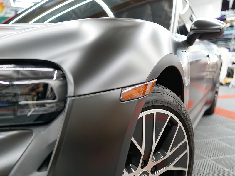 Porsche Taycan Satin Black Vinyl Wrap, Ceramic Tint, Ceramic Coating — photo 4 — Hussle Customz Los Angeles