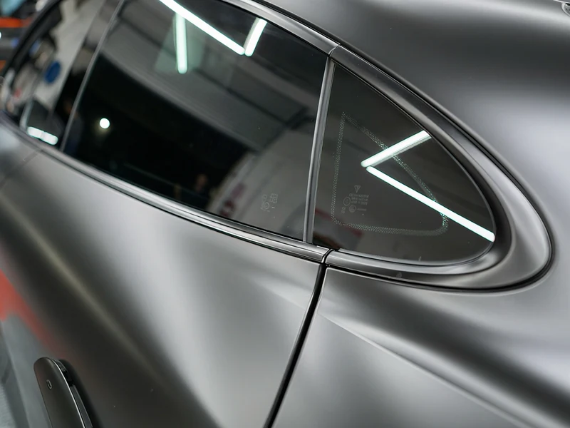 Porsche Taycan Satin Black Vinyl Wrap, Ceramic Tint, Ceramic Coating — photo 5 — Hussle Customz Los Angeles