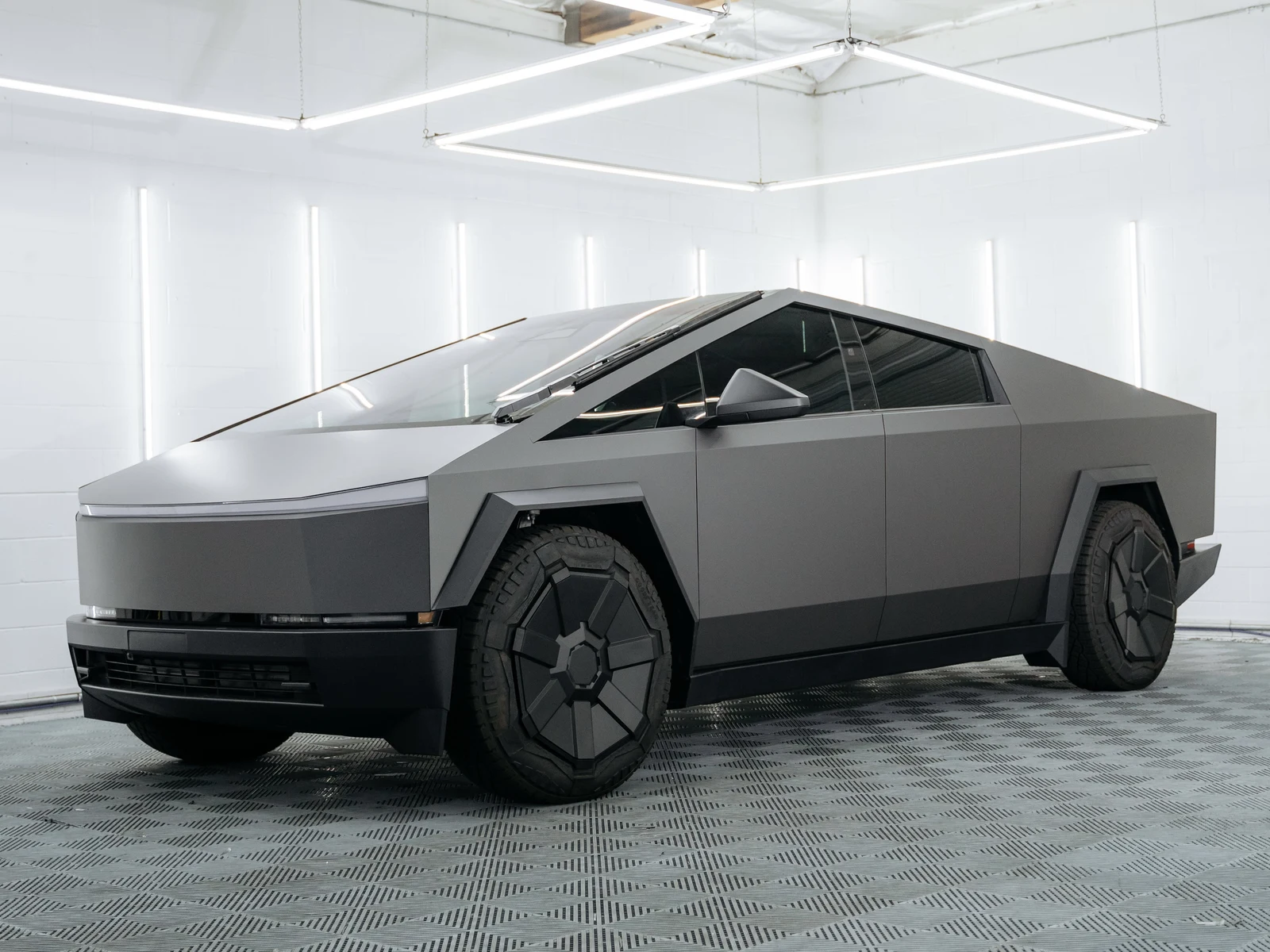 Tesla Cybertruck Matte Charcoal Metallic Vinyl Wrap — photo 1 — Hussle Customz Los Angeles