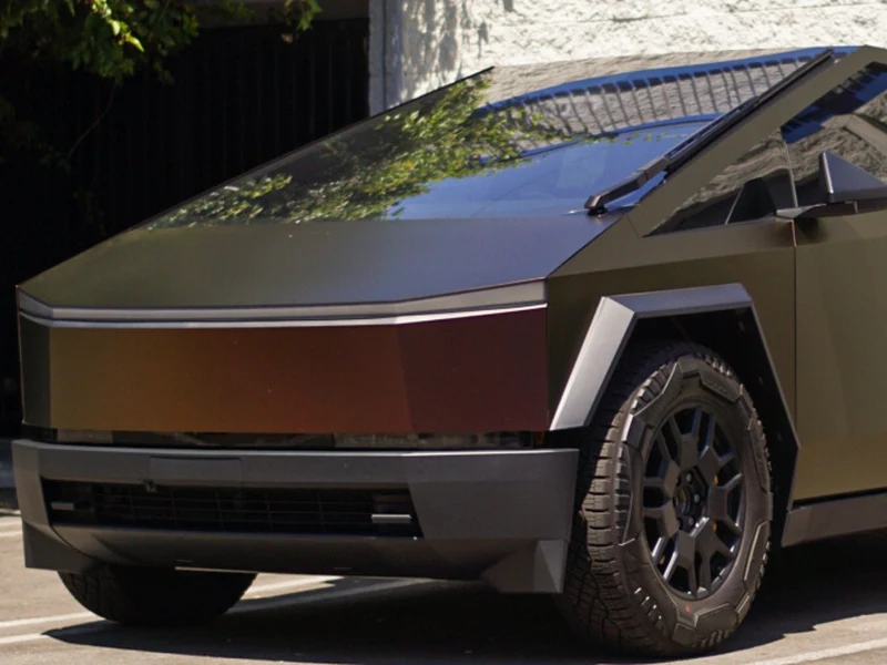 Tesla Cybertruck Satin Flip Volcanic Flare Vinyl — car wrap Los Angeles — Hussle Customz