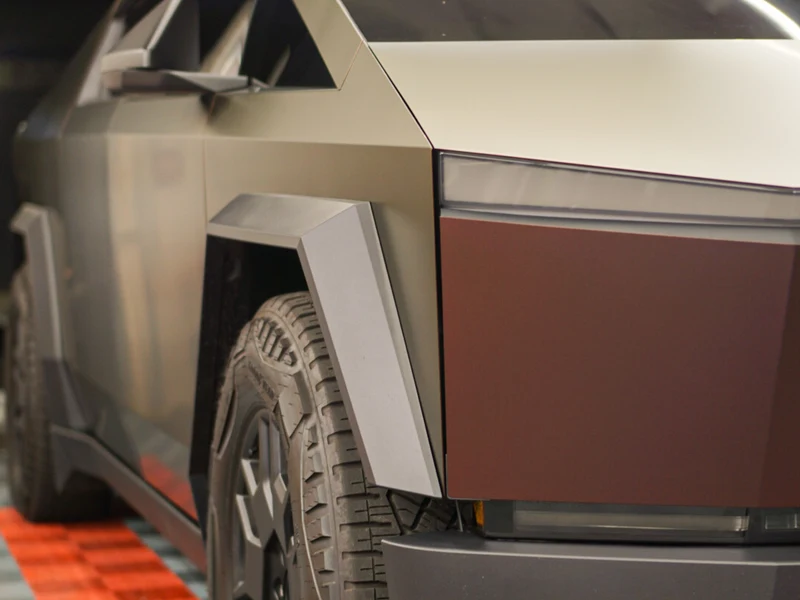 Tesla Cybertruck Satin Flip Volcanic Flare Vinyl — photo 2 — Hussle Customz Los Angeles