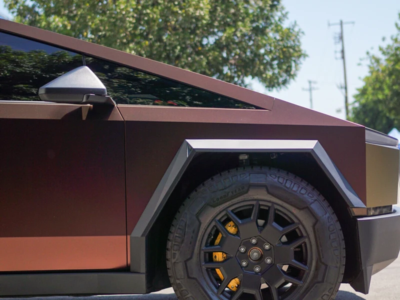 Tesla Cybertruck Satin Flip Volcanic Flare Vinyl — photo 3 — Hussle Customz Los Angeles
