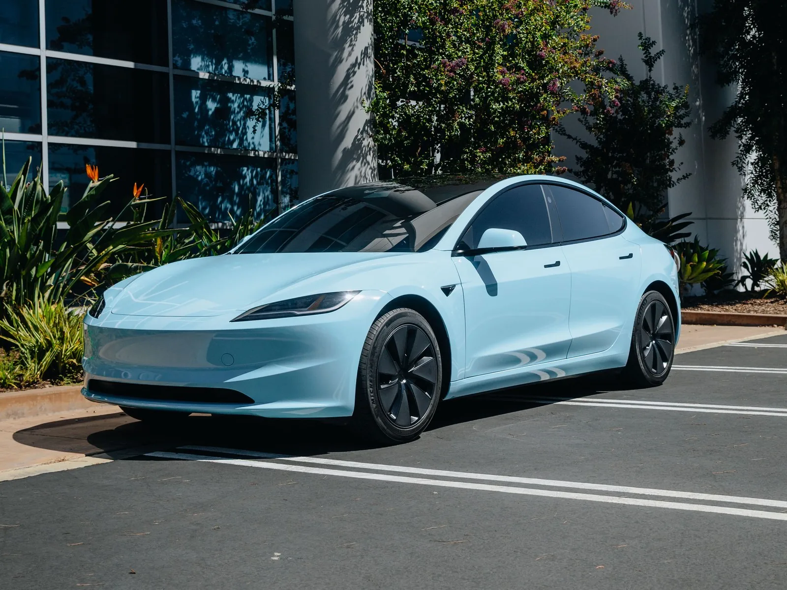 Tesla Model 3 Gloss Sea Breeze Vinyl Wrap, Ceramic Coating — photo 1 — Hussle Customz Los Angeles