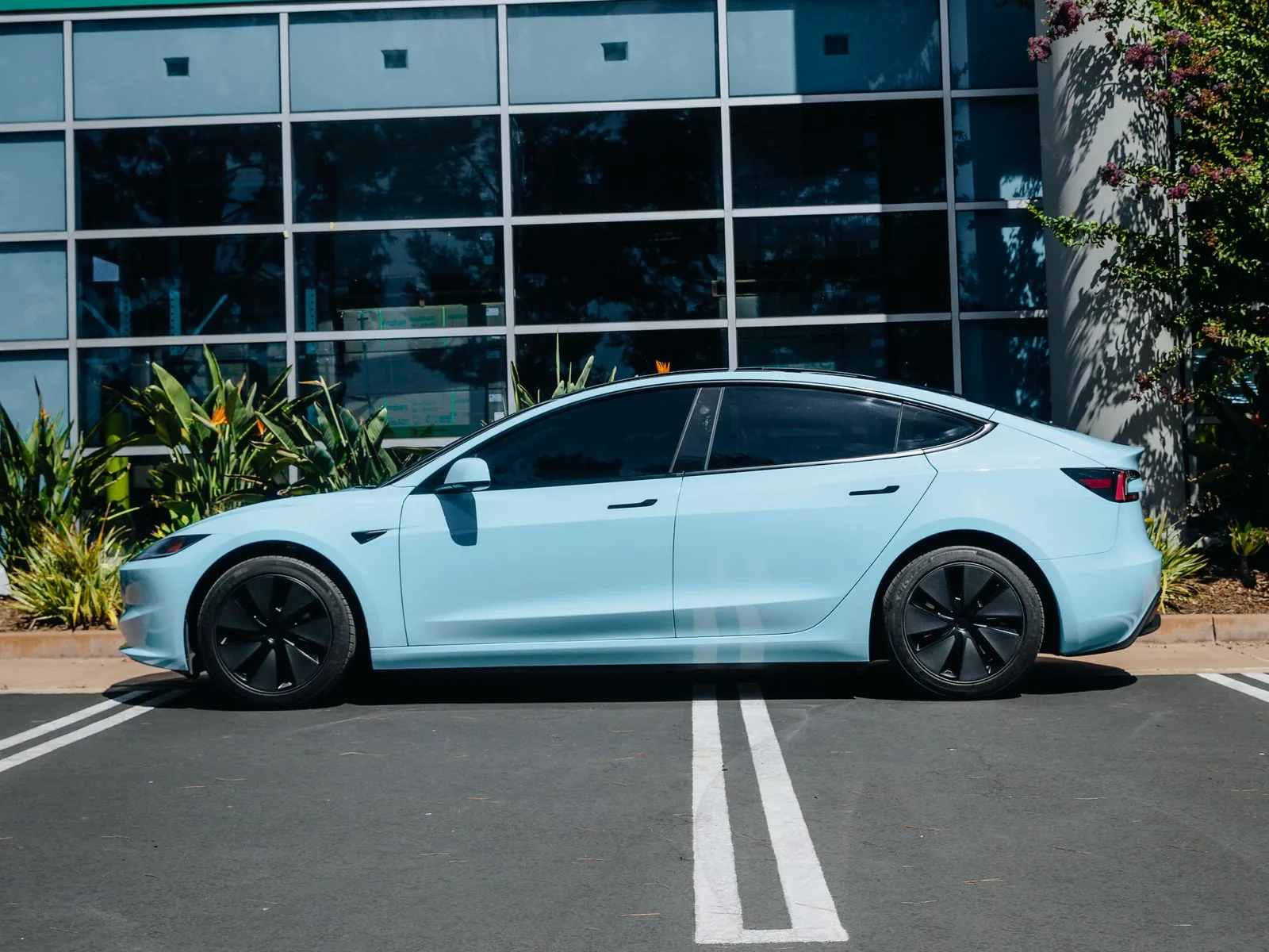 Tesla Model 3 Gloss Sea Breeze Vinyl Wrap, Ceramic Coating — photo 2 — Hussle Customz Los Angeles