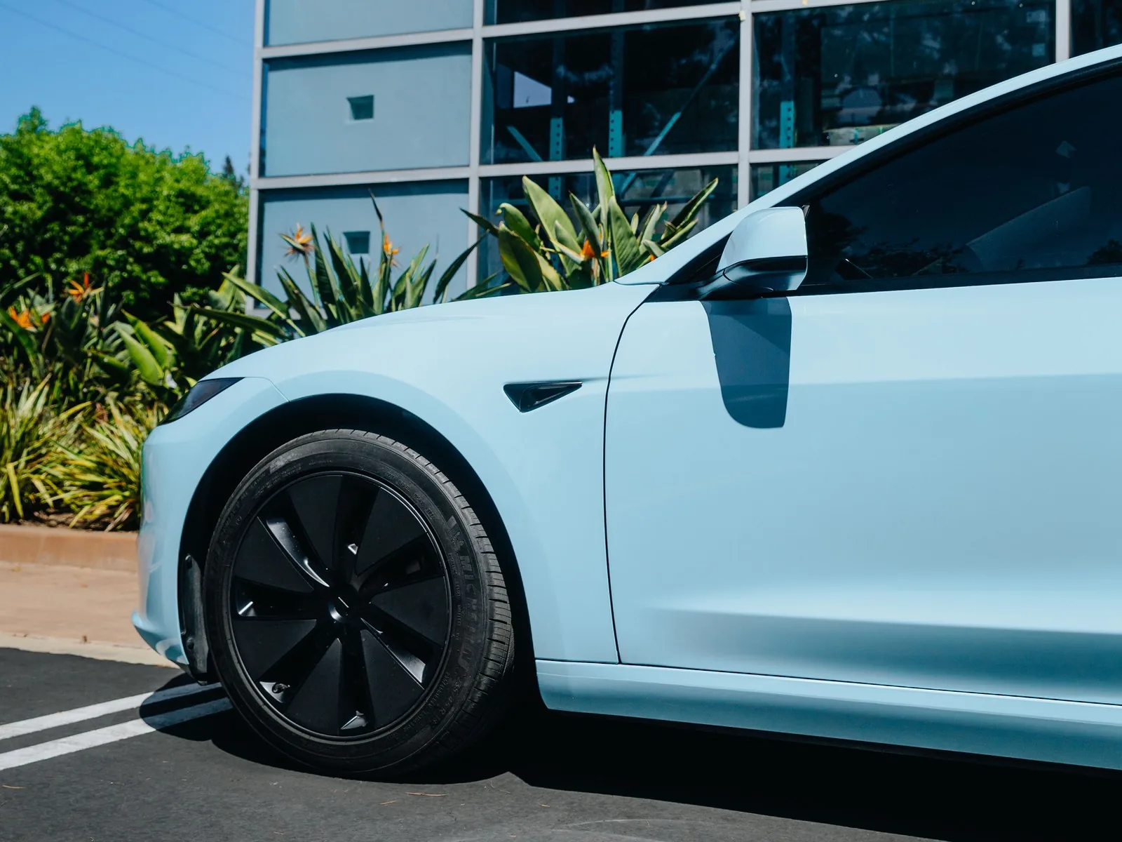 Tesla Model 3 Gloss Sea Breeze Vinyl Wrap, Ceramic Coating — photo 5 — Hussle Customz Los Angeles
