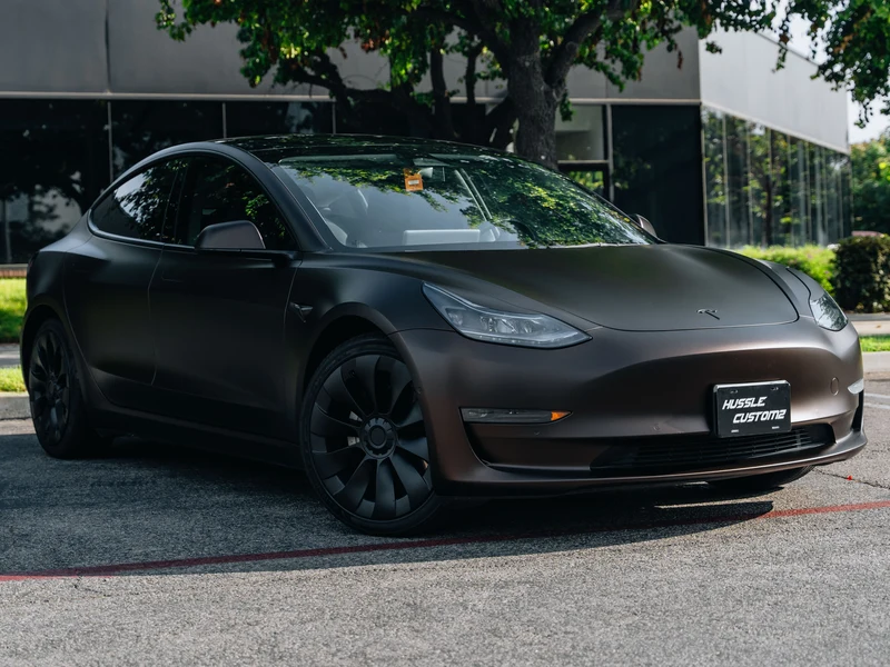 Tesla Model 3 Matte Brown Metallic Vinyl Wrap, Ceramic Tint, Ceramic Coating — car wrap Los Angeles — Hussle Customz
