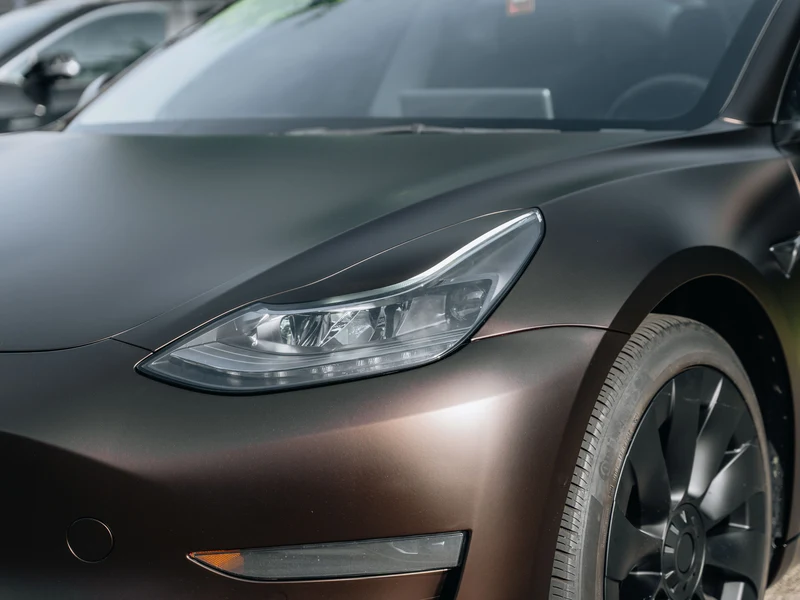 Tesla Model 3 Matte Brown Metallic Vinyl Wrap, Ceramic Tint, Ceramic Coating — photo 2 — Hussle Customz Los Angeles