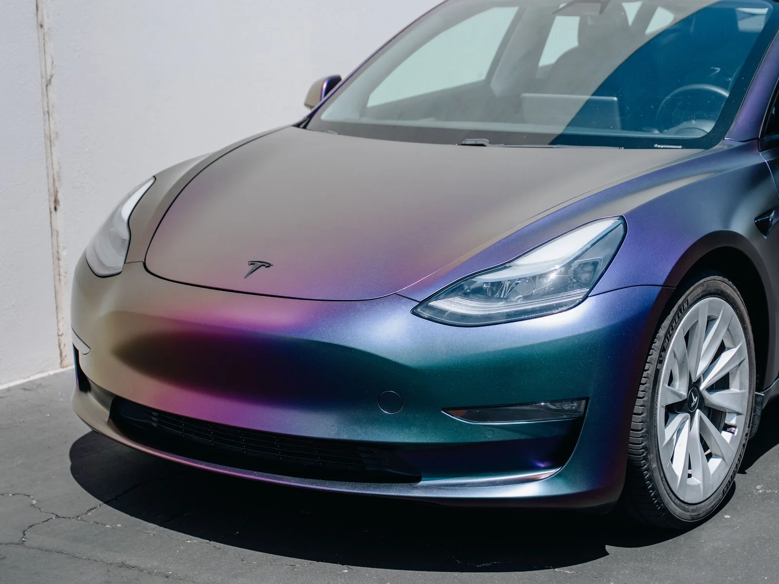 Tesla Model 3 Satin Lightning Ridge Vinyl Wrap, Ceramic Coating — photo 4 — Hussle Customz Los Angeles