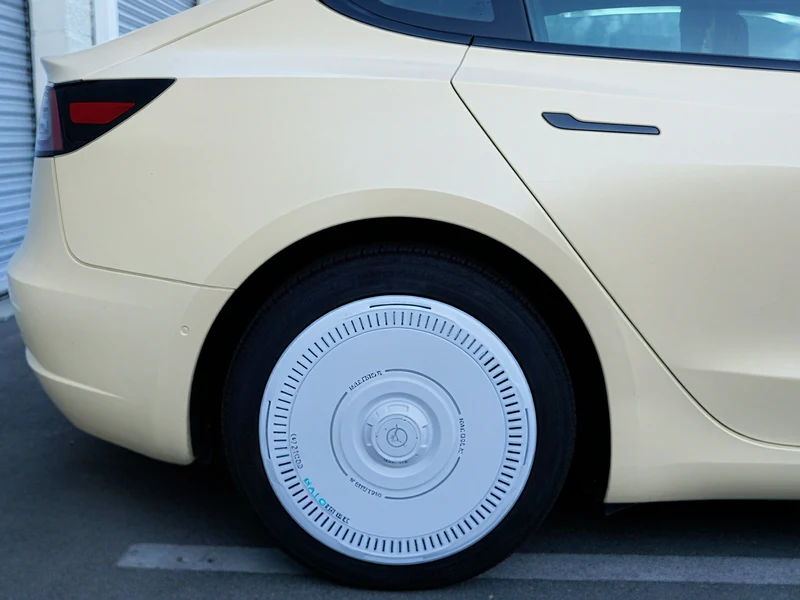 Tesla Model 3 Tan Vinyl Wrap, Chrome Delete — photo 3 — Hussle Customz Los Angeles