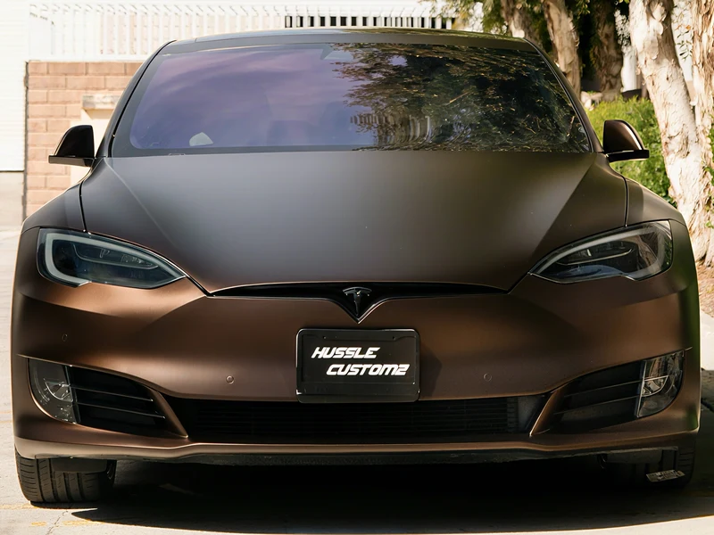 Tesla Model S Wrap, Tint, Chrome Delete, Lights, Wheels, Calipers — car wrap Los Angeles — Hussle Customz