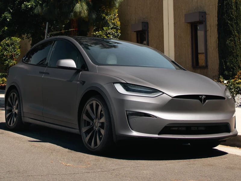 Tesla Model X Matte Charcoal Metallic Vinyl Wrap, Stars In The Ceiling — car wrap Los Angeles — Hussle Customz