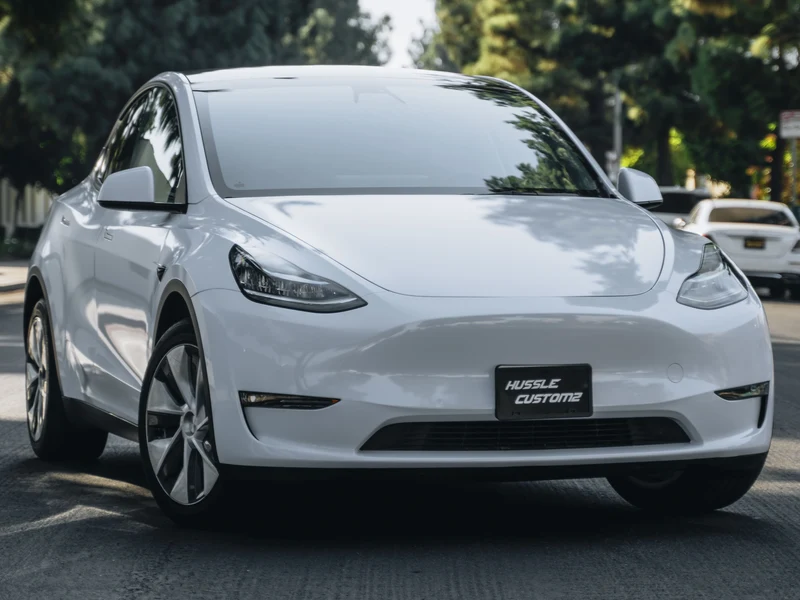 Tesla Model Y Gloss Cloudy Blue Vinyl Wrap — car wrap Los Angeles — Hussle Customz