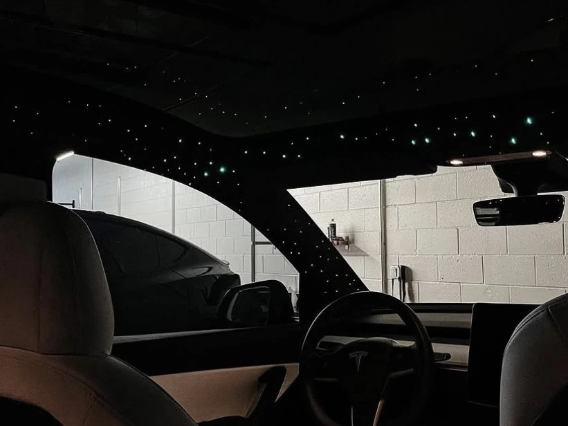 Tesla Model Y Suede Full Headliner Starlight — photo 4 — Hussle Customz Los Angeles