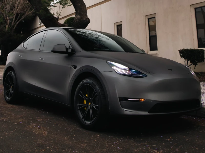 Tesla Model Y Vinyl Wrap, Ceramic Tint, Wheels, Calipers — car wrap Los Angeles — Hussle Customz